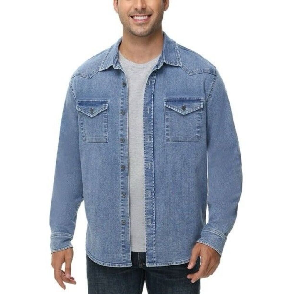 NWOT Frye Men's Western Button Down Denim Shirt Medium Wash- Size Large